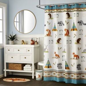 🦊 MAINSTAYS Kids • “Woodland” Fabric Shower Curtain